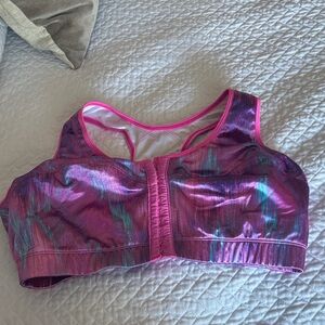Women's Pink Purple Active Front-Zip Sports Bra